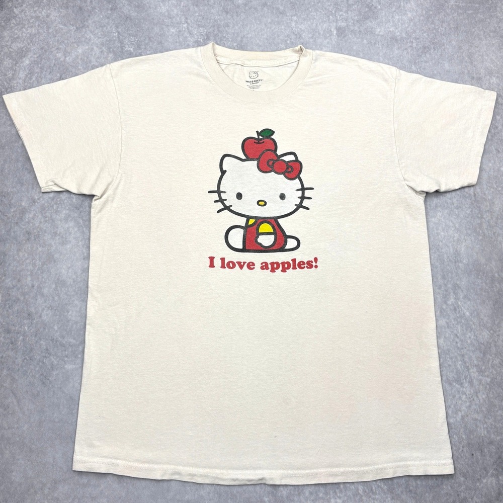 Hello Kitty T Shirt Adult Large Cream Sanrio I Love Apples Graphic Tee Top 2022